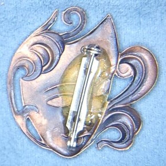 Vintage Style Masquerade Copper Colored Brooch Pin - Picture 2 of 3